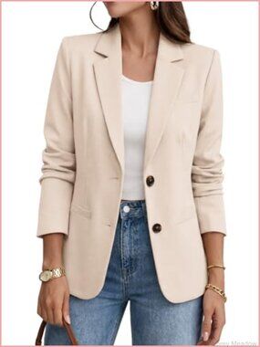 Women's Business Casual Blazer Long Sleeve Office Suit Jacket Slim Fit